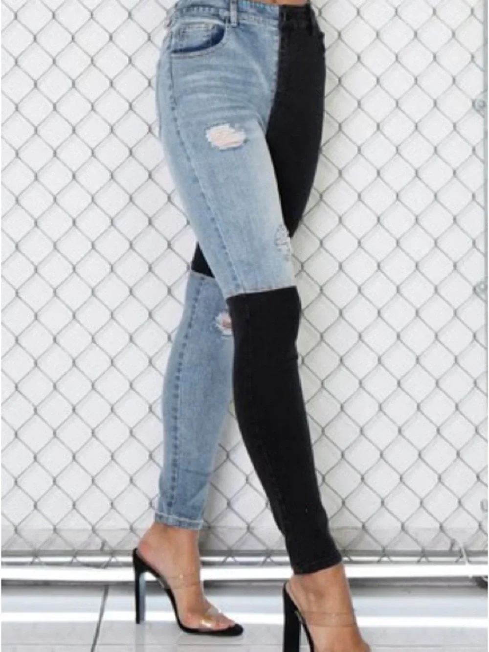 Rehab Lab Two-Tone Skinny Jeans in Black & Light blue